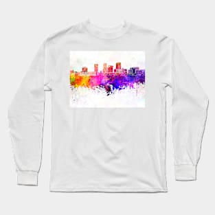 Akron skyline in watercolor background Long Sleeve T-Shirt